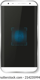 Abstract mobile phone with fingerprint icon to unlock on white background - vector illustration