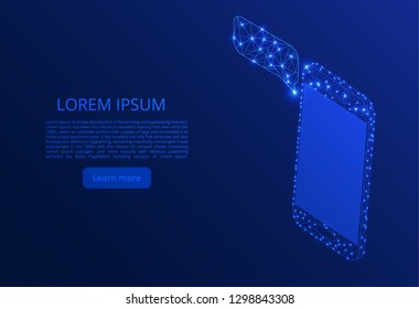 Abstract mobile phone in the form of broken glass, debris, space, consisting of points, lines. Smartphone frame vector concept