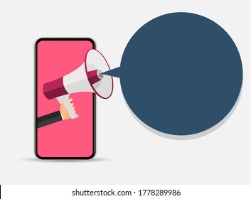 Abstract Mobile Phone with Hand and Megaphone. Vector illustration. EPS10