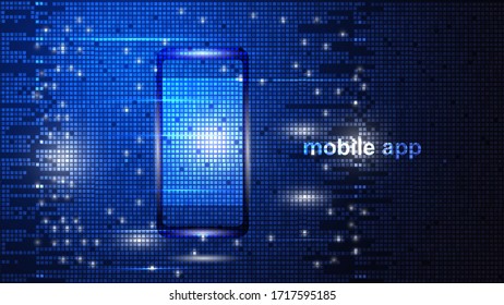 Abstract mobile phone on a background of luminous pixels. EPS 10.
