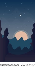 Abstract Mobile Phone Retro Wallpaper Dark Landscape Moon Stars Mountains