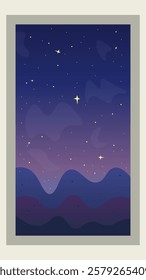 Abstract Mobile Phone Retro Wallpaper Dark Landscape Clouds Stars Mountains In White Gray Frame Picture