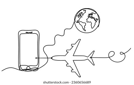 Abstract mobile and plane as line drawing on white background. Vector