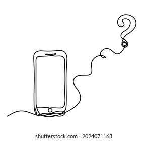 Abstract mobile with question mark as line drawing on white background. Vector