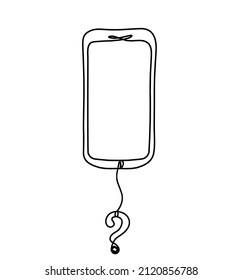Resumen móvil con signo de interrogación como dibujo de línea sobre fondo blanco. Vector
