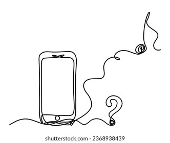 Abstract mobile and question mark as line drawing on white background. Vector