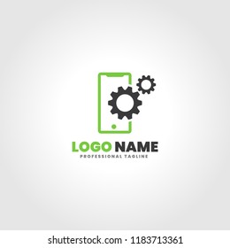 Abstract Mobile Servicing Logo Template With Mobile and Gear Symbol