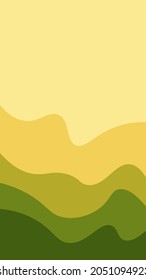 Resumen del fondo vectorial móvil. Líneas onduladas verdes y amarillas, de 9:16. Fondo de pantalla moderno. Plantilla de diseño de moda con formas simples.