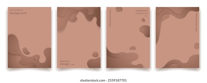 Abstract Mocha Mousse color design backgrounds set. Modern brown and beige creative covers posters and banners flyers abstract shapes in Paper cut style with place for text collection. Vector design