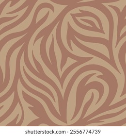 Abstract mocha mousse vector seamless pattern. Trendy brown background in 2025 color of the year. Elegant swirls, wavy lines. Classic luxurious repeat design for wallpaper, interior decor, textile