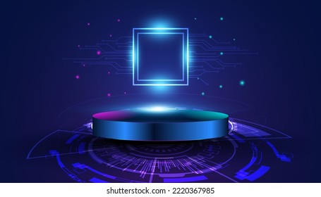 Resumen burlarse de base, escenario, podio con hermosa iluminación, futurista para el fondo, moderno, círculo, tecnología, negro, rosa y violeta fondo, neón brillante.