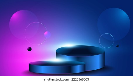 Abstract mock up base, stage, podium with beautiful lighting, futuristic for background, modern, circle, technology, black, pink and purple background, sparkly neon.