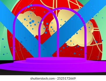 Exibição do produto Mockup abstrato. Vetor realista sala 3D, pódio de pedestal cilindro. Exibição de palco para apresentação. Formas geométricas mínimas de ficção científica futurista, cena vazia.