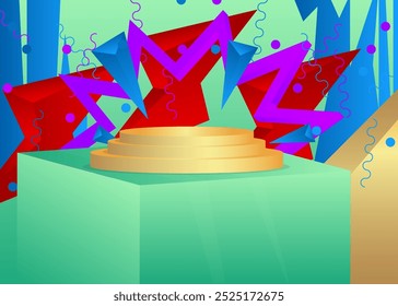 Abstract Mockup product display. Realistic vector 3D room, cylinder pedestal podium. Stage showcase for presentation. Futuristic Sci-fi minimal geometric forms, empty scene.