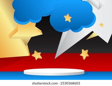 Abstract Mockup product display. Realistic vector cylinder pedestal podium. Stage showcase for presentation. Minimal geometric forms, empty scene.
