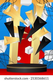 Abstract Mockup product display. Realistic vector cylinder pedestal podium. Stage showcase for presentation. Minimal geometric forms, empty scene.