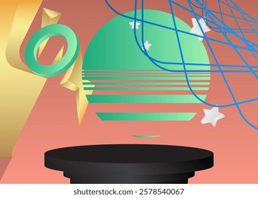 Abstract Mockup product display. Realistic vector cylinder pedestal podium. Stage showcase for presentation. Minimal geometric forms, empty scene.