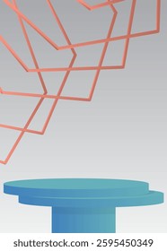 Abstract Mockup product display. Realistic vector 3D room, cylinder pedestal podium. Stage showcase for presentation. Futuristic Sci-fi minimal geometric forms, empty scene.