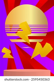 Abstract Mockup product display. Realistic vector 3D room, cylinder pedestal podium. Stage showcase for presentation. Futuristic Sci-fi minimal geometric forms, empty scene.