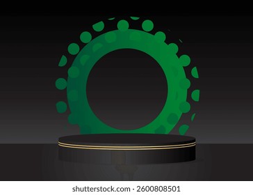 Abstract Mockup product display. Realistic vector 3D room, cylinder pedestal podium. Stage showcase for presentation. Futuristic Sci-fi minimal geometric forms, empty scene.