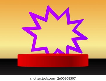 Abstract Mockup product display. Realistic vector 3D room, cylinder pedestal podium. Stage showcase for presentation. Futuristic Sci-fi minimal geometric forms, empty scene.