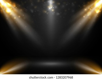Abstract of mockup stage show in gradient black background with spotlights bokeh. vector eps10