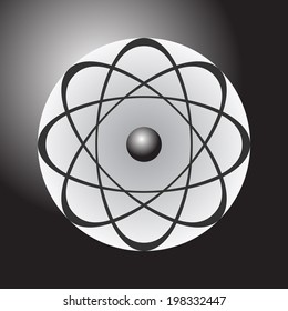 Abstract model of the atom on dark gradient background, illustration, vector, eps 8