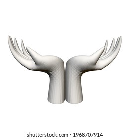 Abstract model of human hands in support form. 3D. Vector illustration