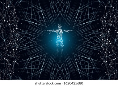 Abstract model of man. Background with connecting points and lines. Futuristic globalization interface. The technology concept illustration
