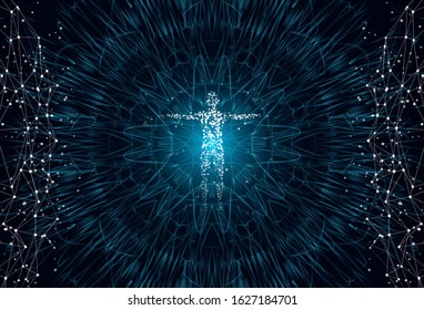 Abstract model of man. Background with connecting points and lines. Futuristic globalization interface. The technology concept illustration