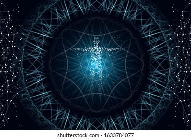 Abstract model of man. Background with connecting points and lines. Futuristic globalization interface. The technology concept illustration