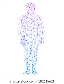 Abstract model of man with points and lines. Vector background