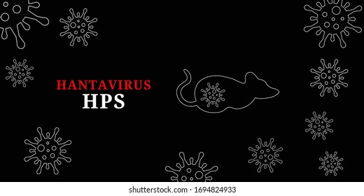 Modelo abstracto de nuevo hantavirus con título. Texto y objetos aislados en un fondo negro. Ilustración vectorial.