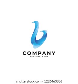 Abstract modern 3d colorful, initial, logotype, letter b with twisted ribbon shape logo design, with transparent gradient color style 