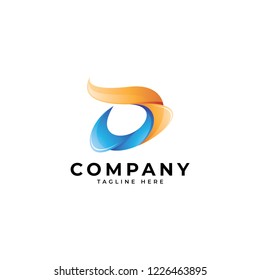 Abstract modern 3d colorful, initial, logotype, letter d in twisting ribbon shape logo design with transparent gradient color style 