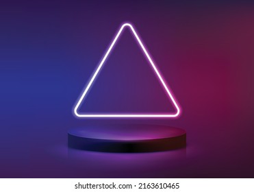 Abstract modern 3d cylinder podium with neon light. Product display presentation, show cosmetic product. Background vector geometric 3d studio room concept.