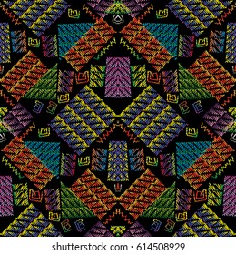 Abstract modern 3d seamless pattern. Geometric striped grunge background with stylish shapes, figures, rhombus,squares, strokes. Vector surface texture for wallpapers, prints, textile, fabric.