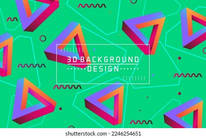 Abstract modern 3d triangle geometric with colorful background