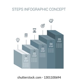 Abstract modern 5 steps with stair infographics/timeline. Infographic design template with 5 options, parts, steps or processes. EPS10