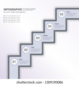 Abstract modern 5 steps with stair infographics/timeline. Infographic design template with 5 options, parts, steps or processes. EPS10