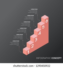 Abstract modern 6 step with stair infographics/timeline. Infographic design template with 6 options, parts, steps or processes. EPS10