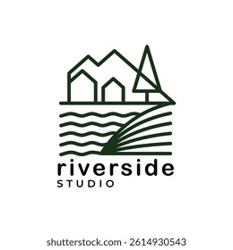 Abstract and modern adventure riverside studio logo design inspiration with minimalist line art