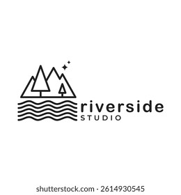 Abstract and modern adventure riverside studio logo design inspiration with minimalist line art