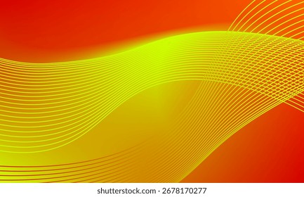 Abstract modern aesthetic background with overlapping yellow gradient wave lines on red orange gradient surface.