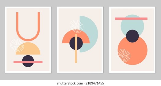 Abstract modern aesthetic design of the mid-century with geometric forms of balance. Modern minimalist art print. Composition of simple figures.
