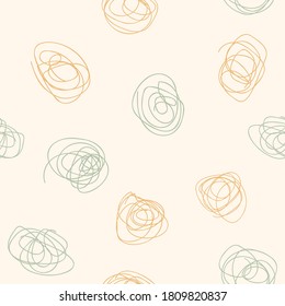 Abstract modern aesthetic seamless patterns with trendy tangled lines. Creative scandinavian background for fabric, packaging, textile, wallpaper, clothing. Vector illustration in hand drawn style.