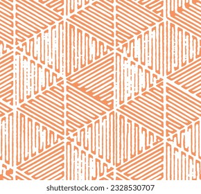 Abstract modern apricot crush
hand drawn geometric line, stripe triangles seamless pattern design for for scarf, rug, clothing, duvet cover, tile, carpet Mosaic  maze 