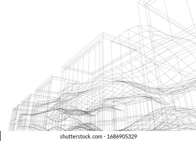 arquitectura moderna abstracta, estructura 3d 