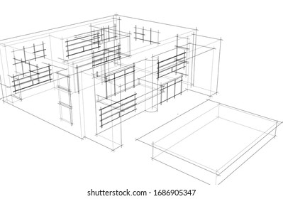abstract modern architecture, 3d structure 