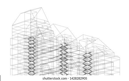 Abstract modern architecture building 3d